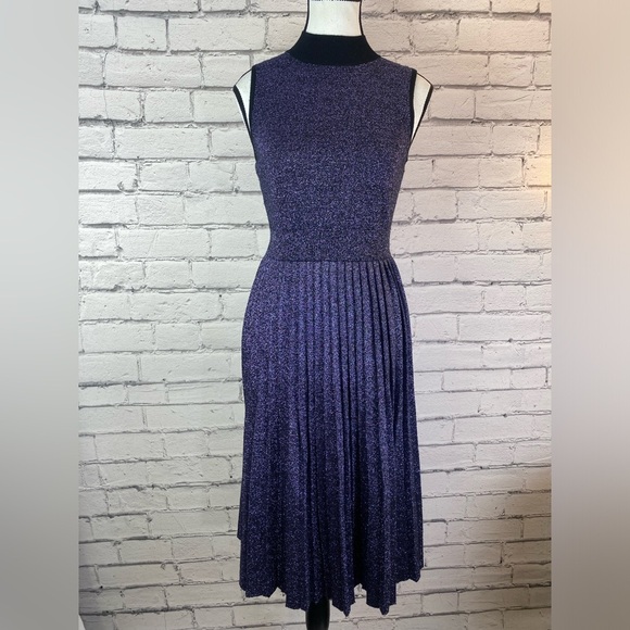 Kate Spade New York Purple Metallic Sweater Dress Pleated Skirt size Small - Picture 3 of 13